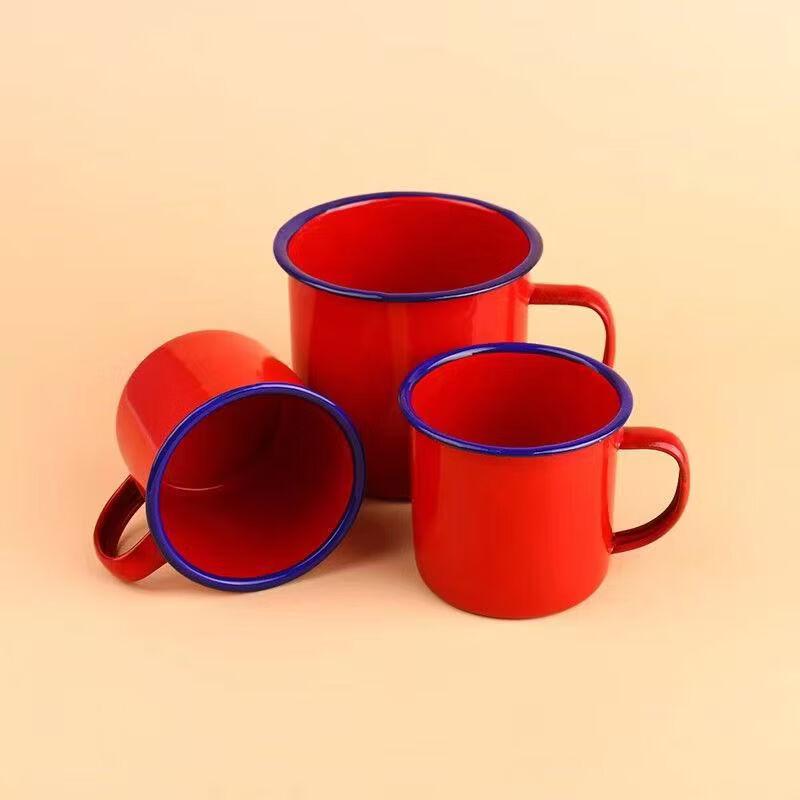 OLOEY Vintage Enamel Mugs (Pack of 3) with Lanyard