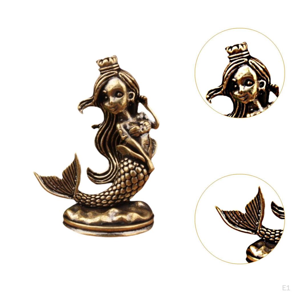 Brass Mermaid Princess Figure Home Decor Vintage Fantasy Sculpture Mediterranean Statue for