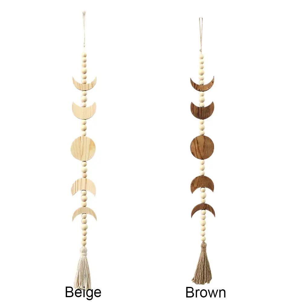 Home Decoration Boho Celestial Ornament Garland Wood Moon Phase Wood Bead Wall Hanging