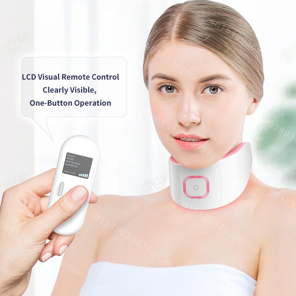 Neck Beauty Device Anti-Aging Whitening Rejuvenation Double Chin Removal Ems Face Lift 3 Color Photon Warm Neck Massager