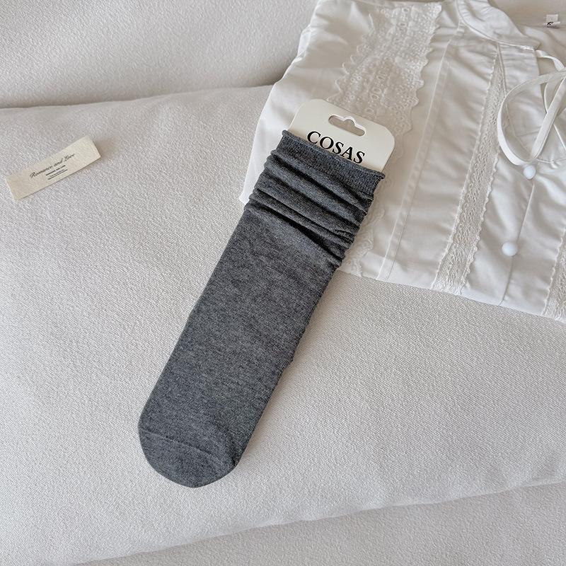 Rolled-edge Children's Thin Model Moisture-wicking Breathable Mid-calf Socks, Pure Color, Simple Design, Versatile and Easy To Match. Pile Socks.