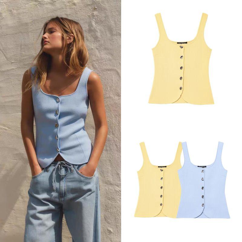 Za Spring New Arrivals Women's Clothing Zr European and American Style Plain Knit Corset-Style Round Neck Strap Top 5536038