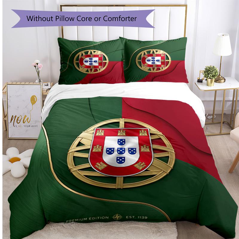 Set Biancheria da Letto Stampata Calcio Portogallo 3 Pezzi Set Copriletto Traspirante Accogliente come Regalo per la Casa Nuova o per le Feste