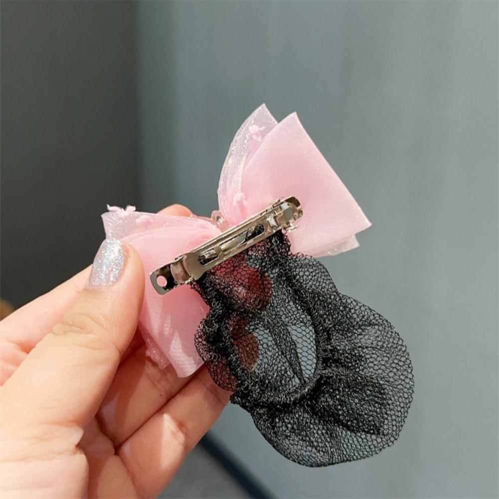 2PCS Fashion Headdress Ballet Hair Net Spring Clip Hair Bun Cover Girls Elastic Hair Net  Kids