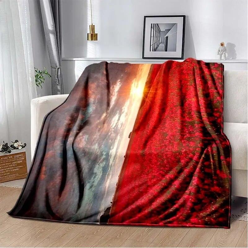 Patterned Red Rose Lightweight Flannel Blanket ,Warm Soft Cozy Blanket Home Decor Birthday Gift For All Season Blanket