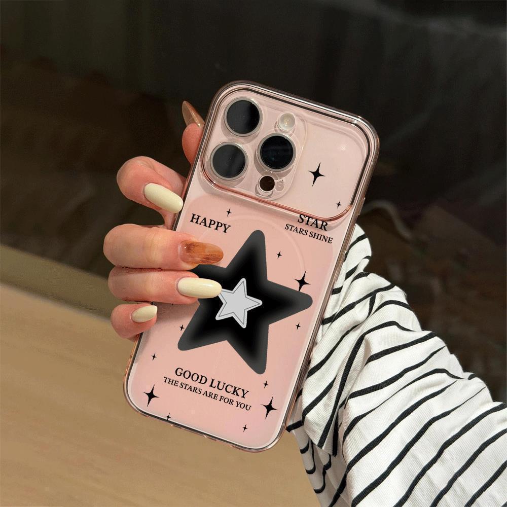 

Magnetic Soft Case for Apple 13/14/17 Pro Max - Large Window, Pink, English Stars Apple 17 Pro