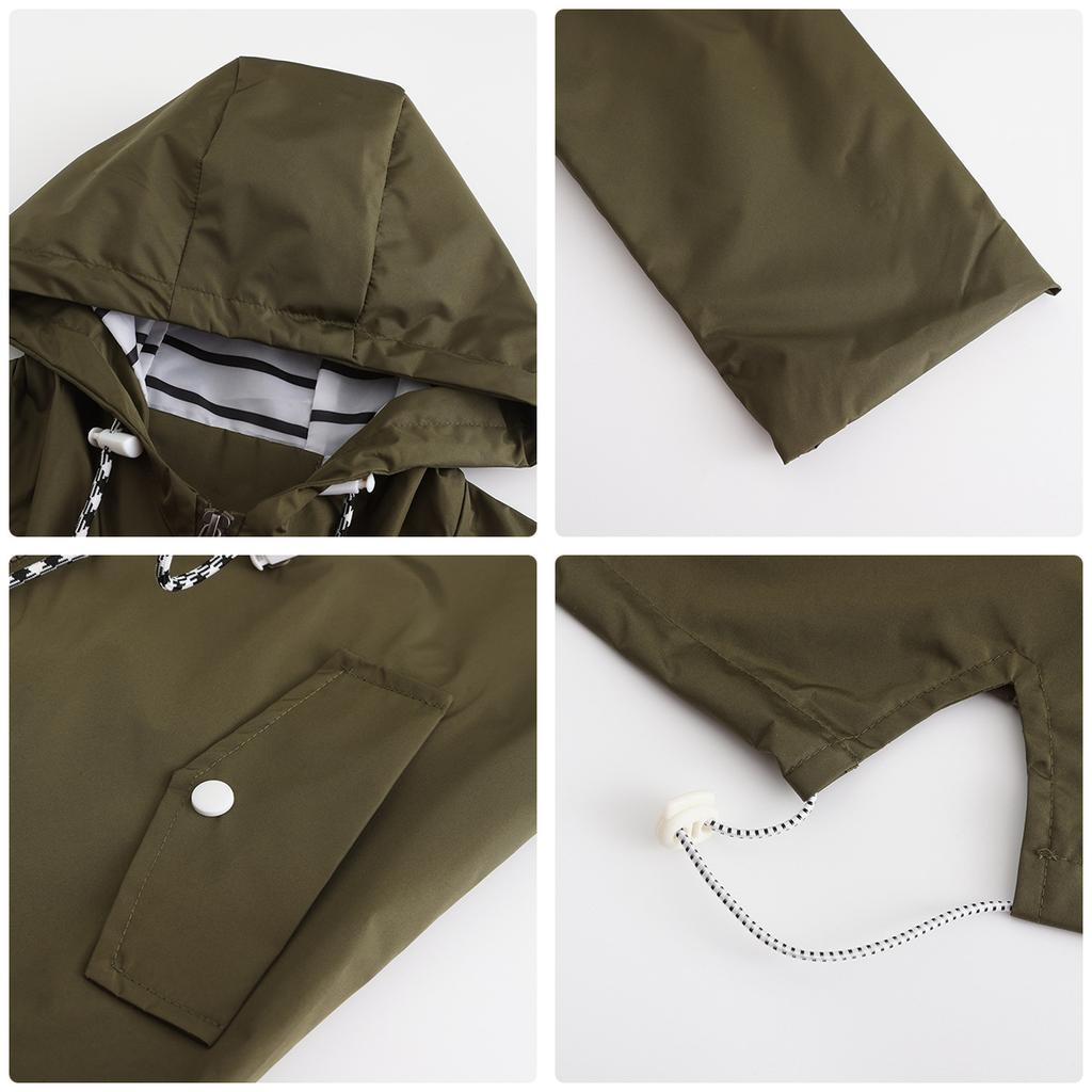 Langärmliger wasserabweisender mittellanger Trenchcoat Damen mit Kapuze gestreift Plus Size Regenmantel Damenbekleidung