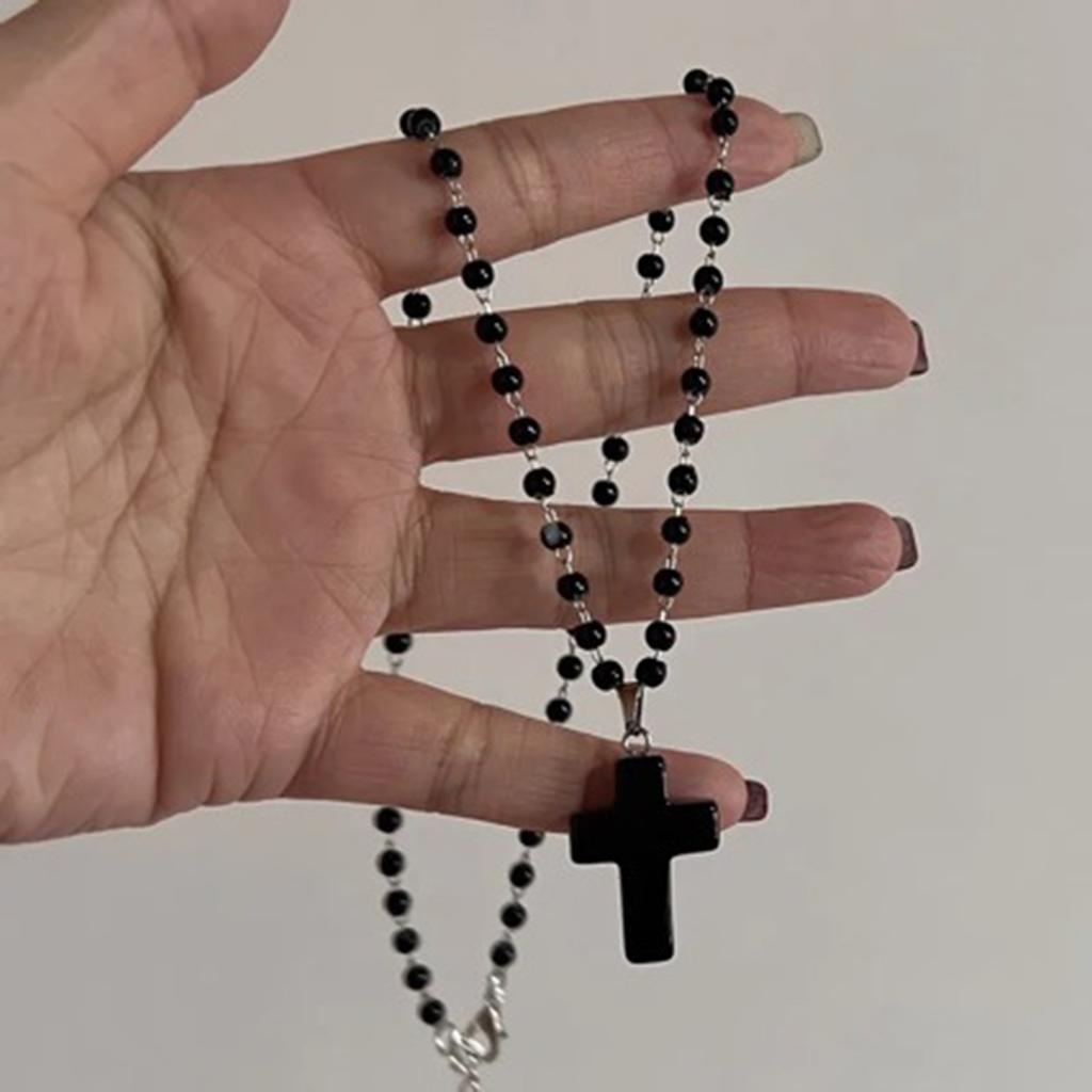 Gothic Pearl Beaded Choker Cross Pendant Necklace Punk Crucifix Neckchain Religious Clavicle Chain Party Accessory
