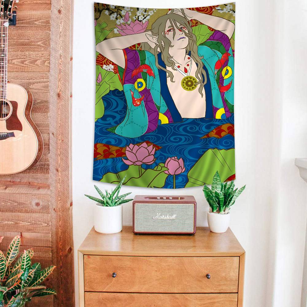 Mononoke Kusuriuri Anime Colorful Tapestry Wall Hanging Hippie Flower Wall Carpets Dorm Decor Japanese Tapestry