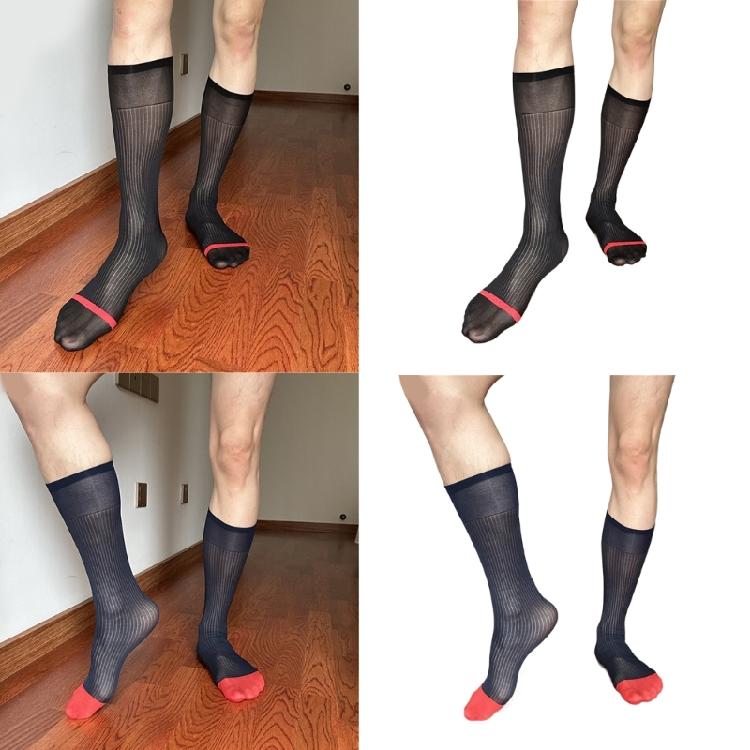 Chaussettes pour homme à rayures contrastées, transparentes, style costume, haute élasticité, confortables, respirantes, ultra fines, au-dessus du mollet, pour le travail