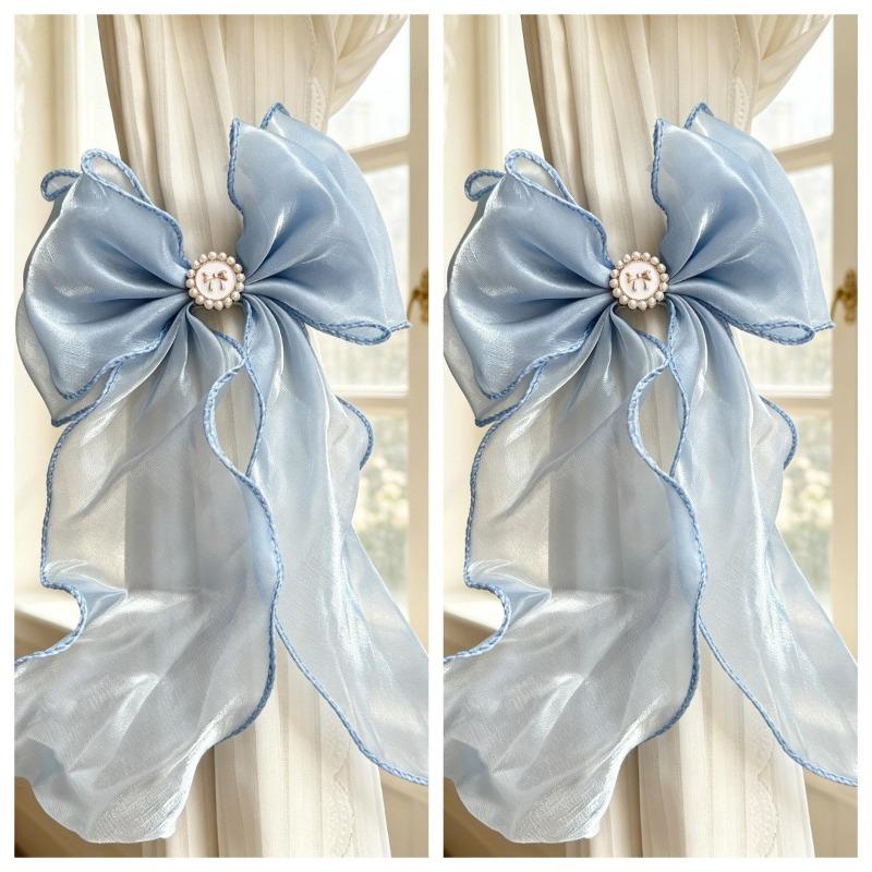 French Bow Curtain Tie, Pink and Blue Gauze Curtain Decoration, Ribbon, Living Room, Bedroom, Princess Style, Tie Rope, Wedding Decoration