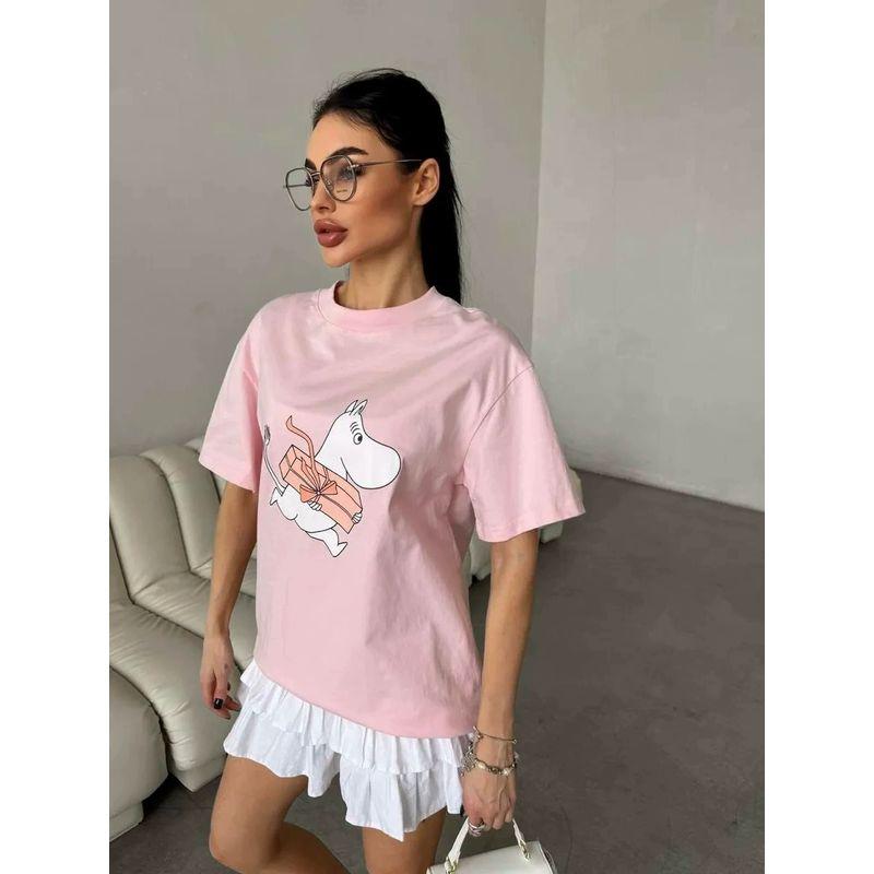 New Printed T-shirt Top Western Style New Fashion Street Casual Loose round Neck Print T-shirt