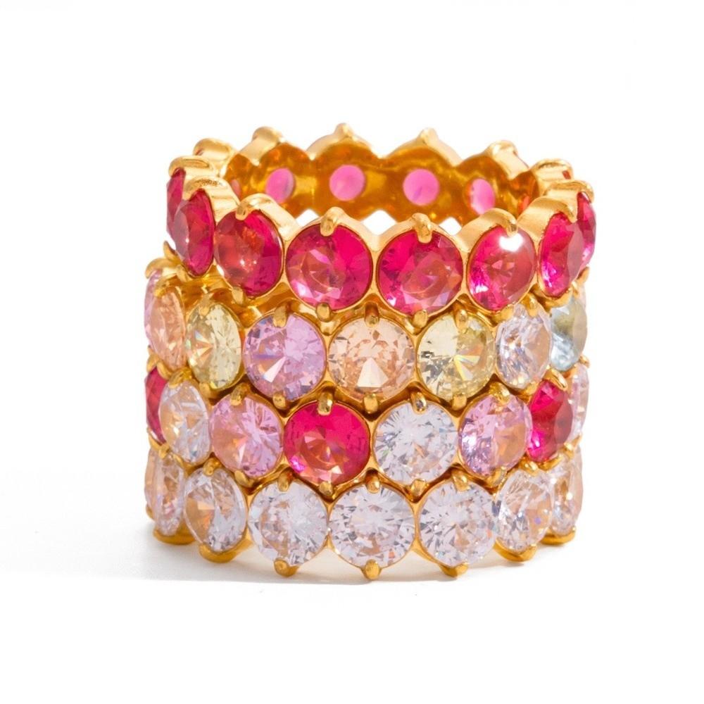 Multicolor 18K PVD Zircon Ring Purple Round Stainless Steel Ring Rose Red Colorful Zircon Fashion Jewelry Girls Gift