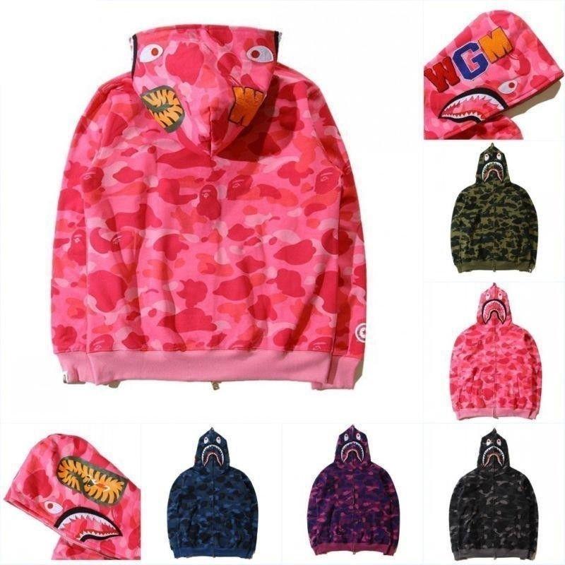 Populær Ape Bape Herre Haikje Kamuflasje Full Glidelås Hettegenser Joggebukse Jakke Kåpe