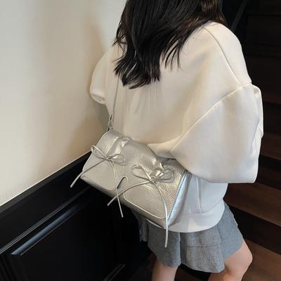 Sweet Bow Underarm Fashion Bag Women's New Trendy Small Square Bag Large Capacity Messenger Bag