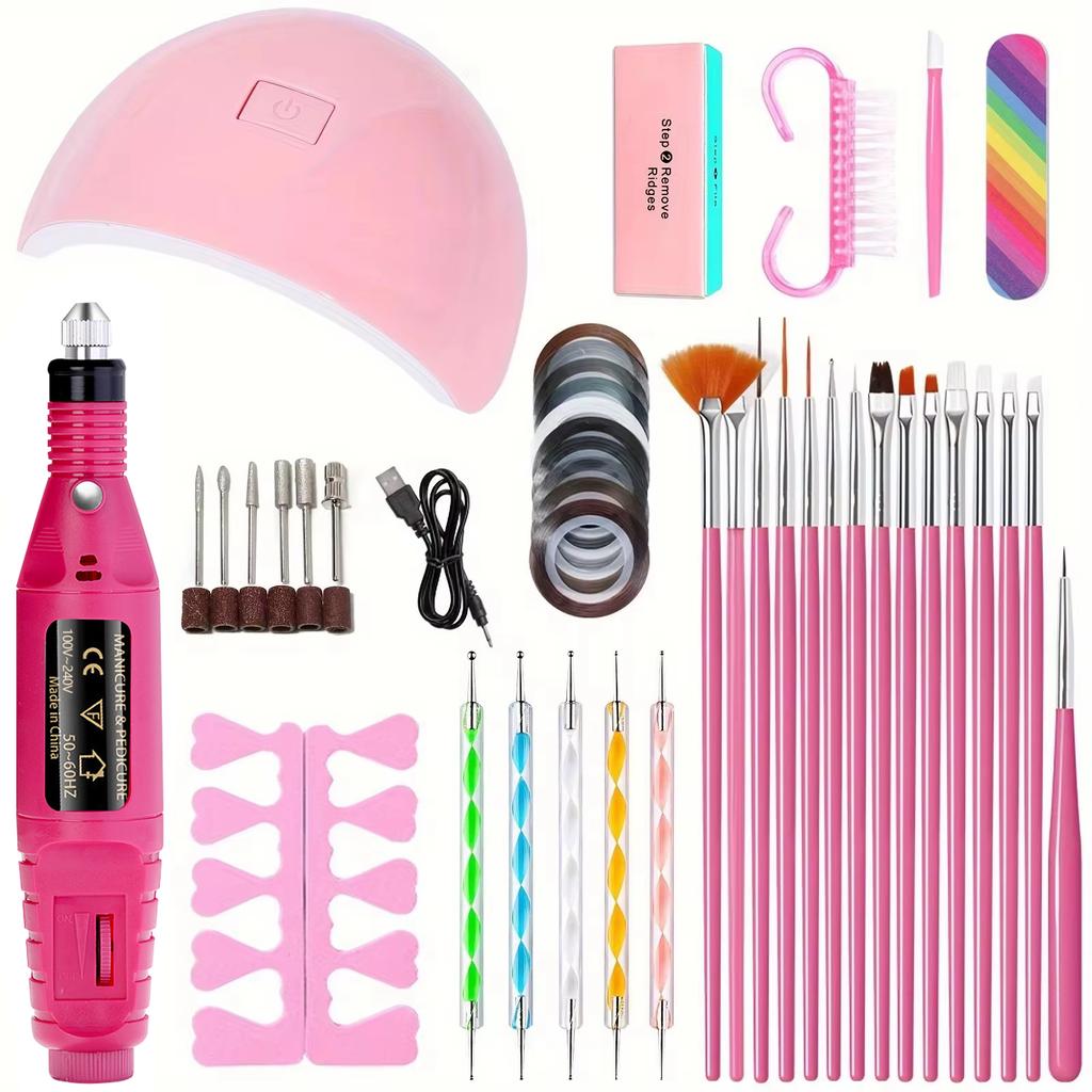 YIKOOLIN Professional Nail Art Kit With LED UV Nail Lamp Gel Curing Machine Electric Nail File Drill Manicure Tools Set