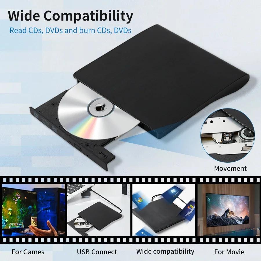 Externes CD DVD Laufwerk USB 3.0 Slim Tragbar Passend für DVD-R DVD-RW Player Brenner für PC Laptop Computer Desktop Windows 10/8/7