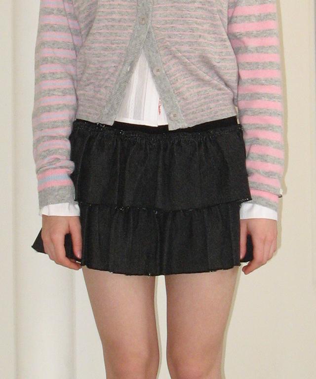 Ronron Cancan Ruffle Banding Denim Pantskirt Black