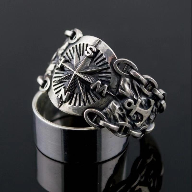 Vintage Viking Compass Ring Nordic Pirate Marine Amulet Jewelry for Men Women Luxury Personality Gift