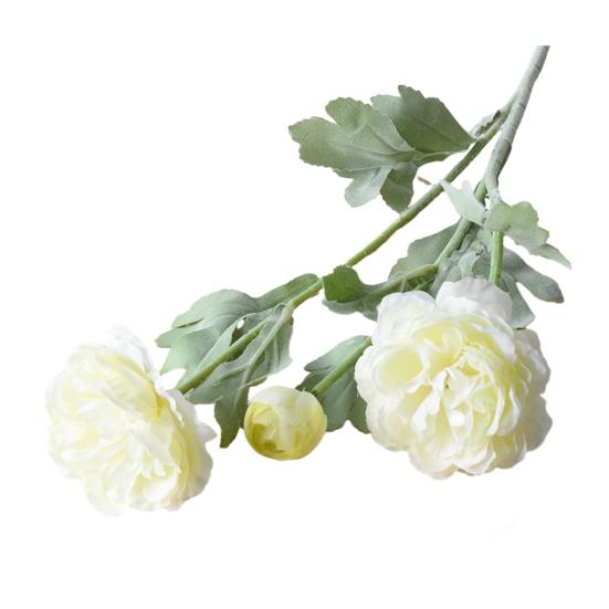 Artificial Ranunculus Flower Faux Silk Ranunculus Bouquet with 2 Heads Full Blooms And 1 Bud for Floral Arrangement Wedding Event Centerpiece