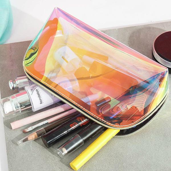 Luminous Iridescent Half-Moon Makeup & Toiletry Bag – Waterproof Cosmetic Storage for Girls
