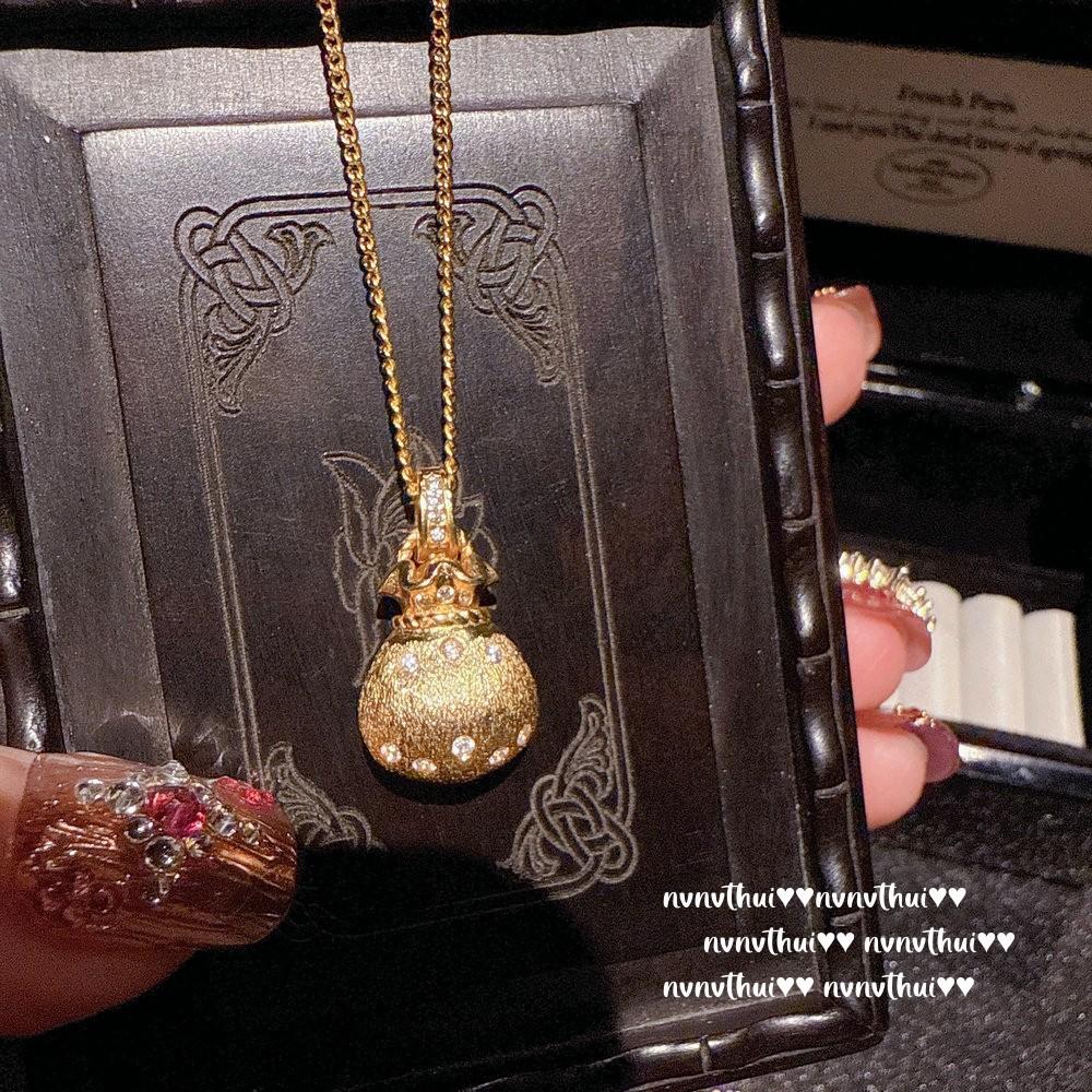 Ancient Gold Chiseled Good Thing Peanut Pumpkin Pendant Necklace, New Chinese Style, Carrot Money Bag Zircon Neck Chain