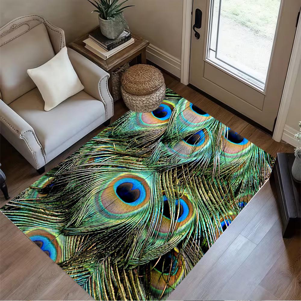 1pc Home Carpet Peacock and Flowers Non-Slip Design for Office Decor Living Room Bedroom Gift