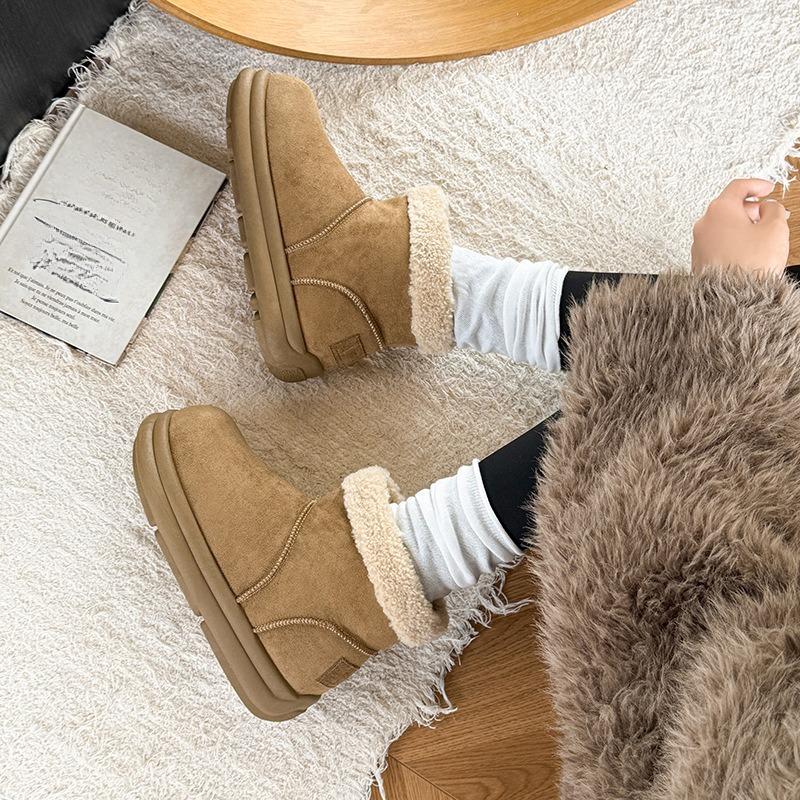 Women's fashion lightweight height-enhancing thick sole winter warm fur one snow boots plush lined non-slip casual sports cotton boots