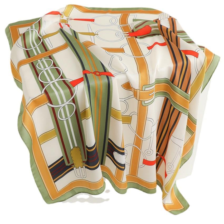 New ring splicing chain silk scarf sunscreen shawl versatile women's scarf simulation silk 71cm square scarf professional scarf