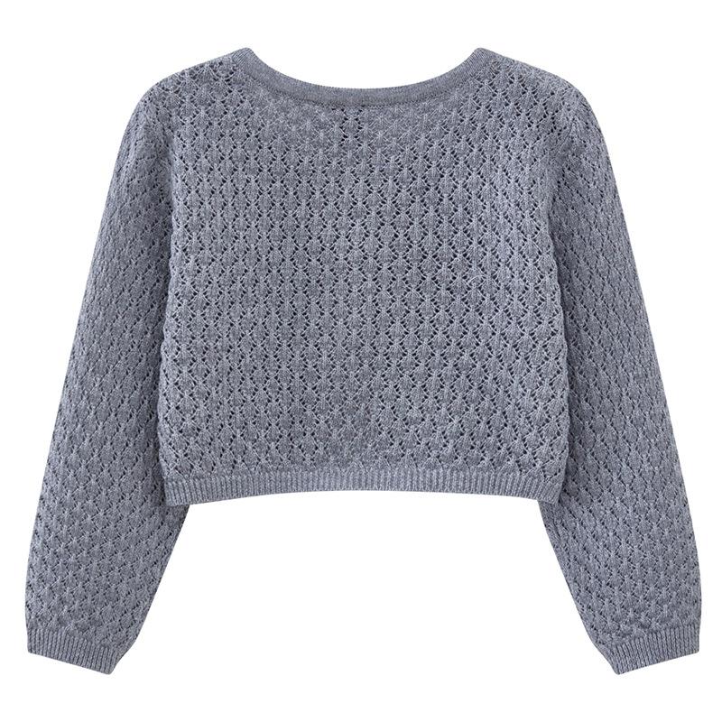 Round Neck Hollow Baby and Toddler One Button Shawl Coat Thin Style Girls Knitted Cardigan Coat