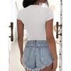 Women Fashion Slim Fit V Neck Short Sleeve Solid Cropped Casual T Shirt