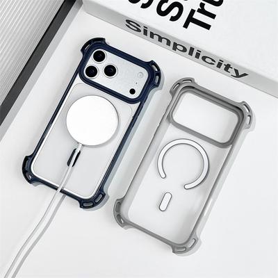 Four Corner Anti-fall Magnetic Acrylic Case For iPhone 17 16 15 14 13 12 Pro Max Plus Clear For Magsafe Wireless Charge Cover