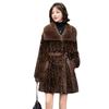 New Women's Autumn and Winter Leopard Print Fur Coat Imitation Mink Fur All-in-one Mid-length Loose Plush Coat