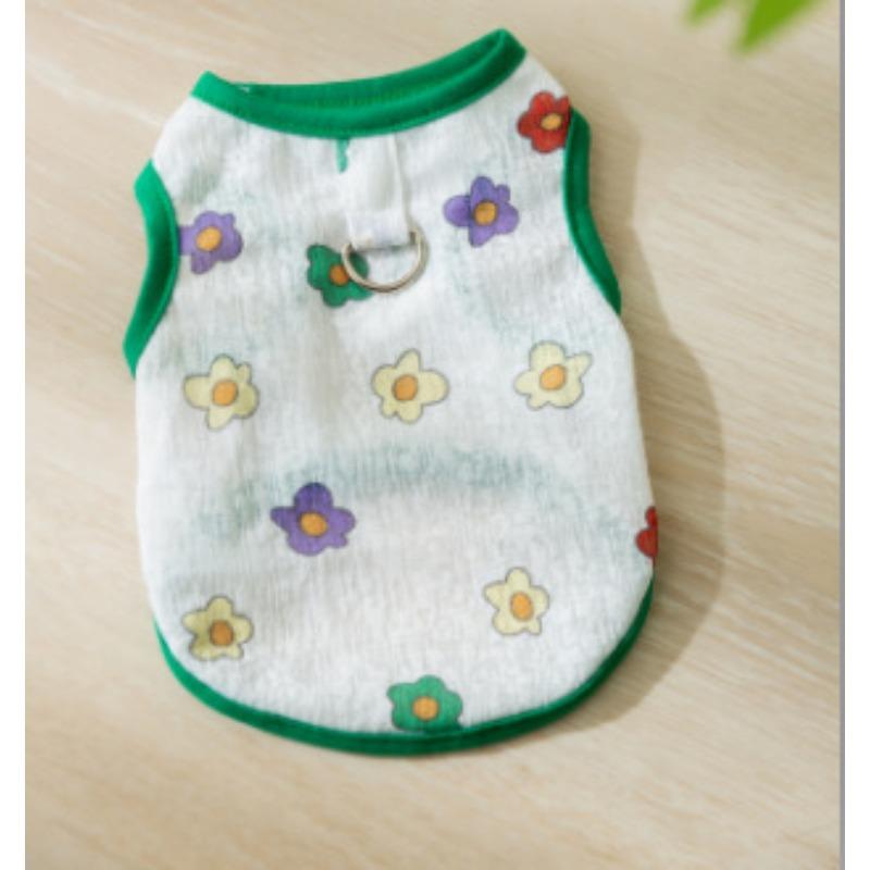 Spring and Summer Dog Breathable Summer Cute Full of Small Flower Mesh Traction Vest Small Dog Cat Pet Clothes