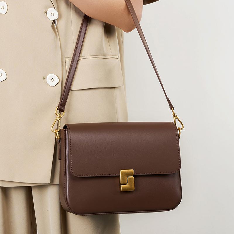 Leather Bag Women's Bag Crossbody Bag Women's Commuter Shoulder Tofu Bag Small Square Bag Cowhide Bag