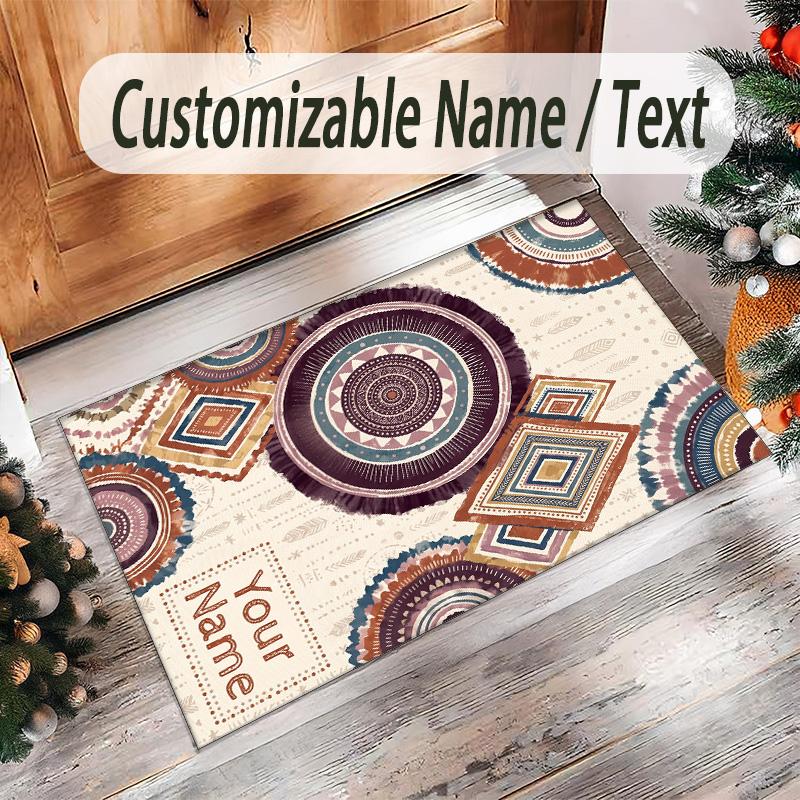 Mandala Theme Crystal Velvet Floor Rug Personalized Custom Name Text Warm Carpet Home Decoration