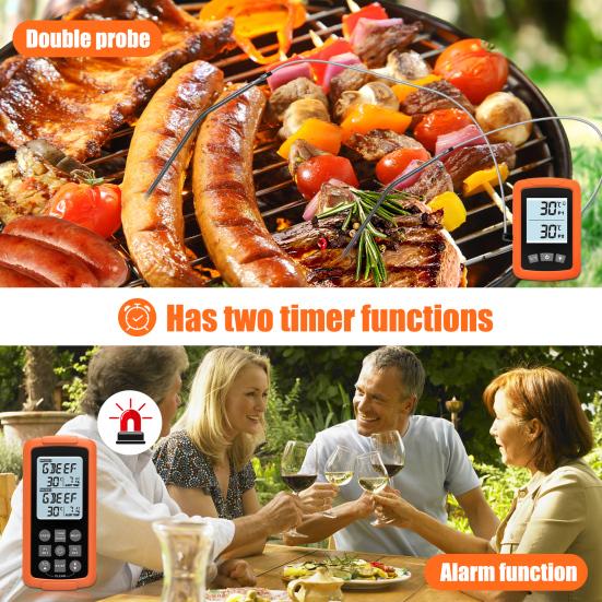 Wireless Digital Waterproof Instant Read Food Meat Cooking Remote Thermometer with Dual Probes