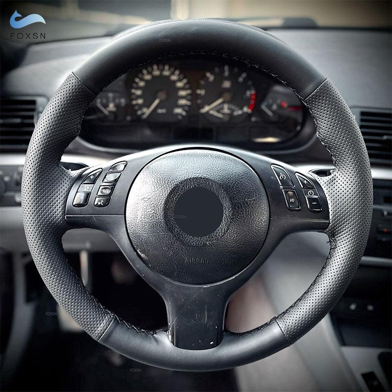 For BMW 3 5 Series M Sport M3 E46 M5 E39 525i 530i Car Interior Accessories Braid Steering Wheel Leather Cover Hand Sewing Trim