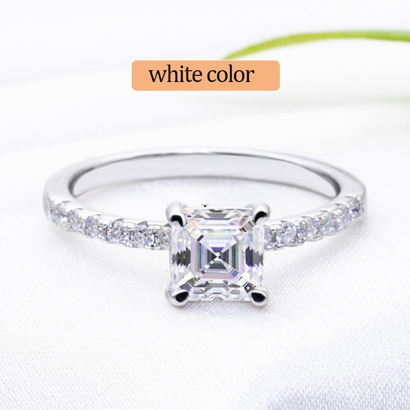 Fancy Asscher Cut 5.5x5.5mm 0.8ct Moissanite Wedding Ring 925 Sterling Silver VVS1 White Moissanite Engagement Ring for Women