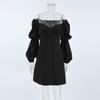 Elegant V-Neck Long Sleeve A-Line Midi Dress With Side Slit Office Chic