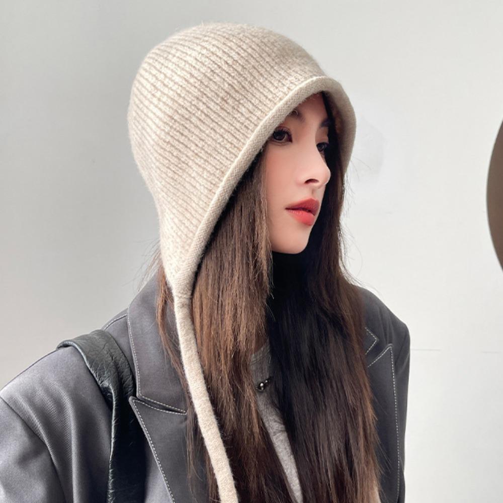 Knitted Windproof Ear Protection Cap Dacron Ear Hat Neck Collar Beanies Cap  Teenage Girls