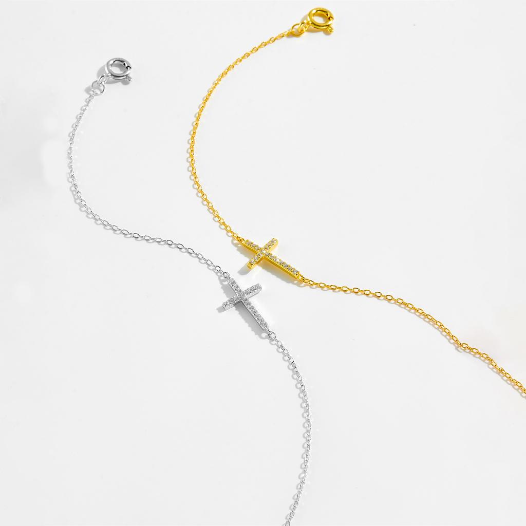 ANDYWEN 925 Silver Cross Pendant CZ Zircon Bracelet Chain Classical New Luxury Fine Gift Jewelry for Women