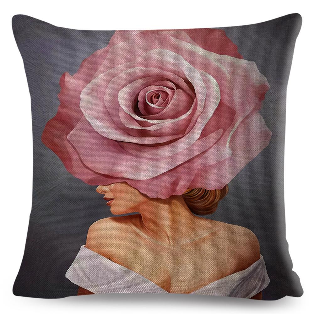 Sexy Flower Feather Women Cushion Cover Decor Harajuku Aesthetics Lady Double Print Pillowcase for Sofa Home Linen Pillow Case