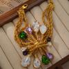 Medieval Vintage Ancient Copper Plated Real Gold Color Inlaid Necklace Bracelet Set Heavy Industry Craft Jewelry Premium Sense