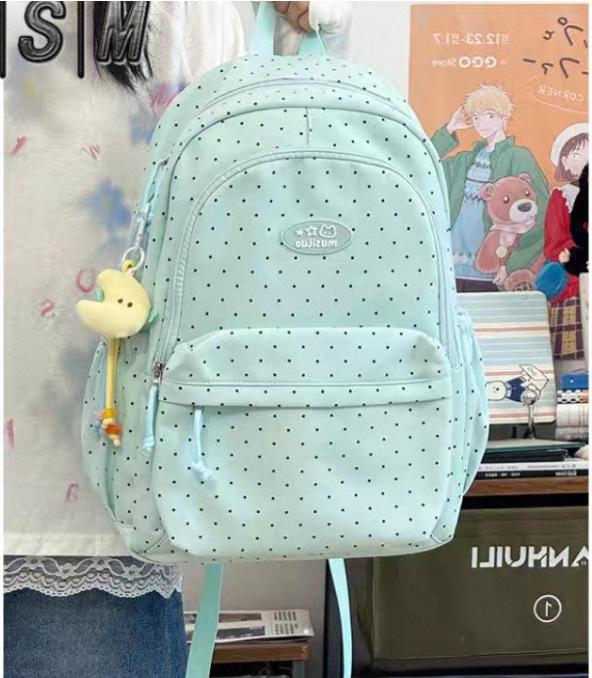 Schoolbag Small Fresh Sweet Cute Japanese College Wind Polka Dot Backpack Junior High School Students Casual Light Large Capacity Backpack