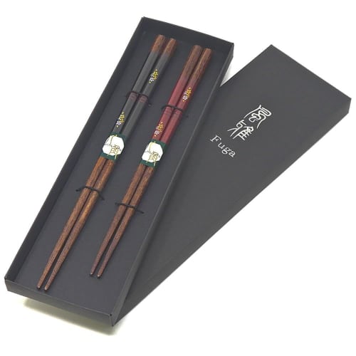 Spring Evening Beauty: Octagonal Evening Cherry Blossom Design, 23/21cm, Antibacterial, Dishwasher Safe, Wakasa Lacquer Chopsticks for Couples, Made I