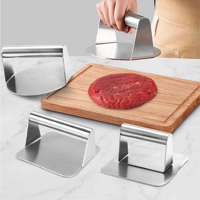 Burger Press Stainless Steel Non-Stick Meat Beef Grill Round Square Hamburger Smasher for Patty Maker Barbecue Cooking Supplies