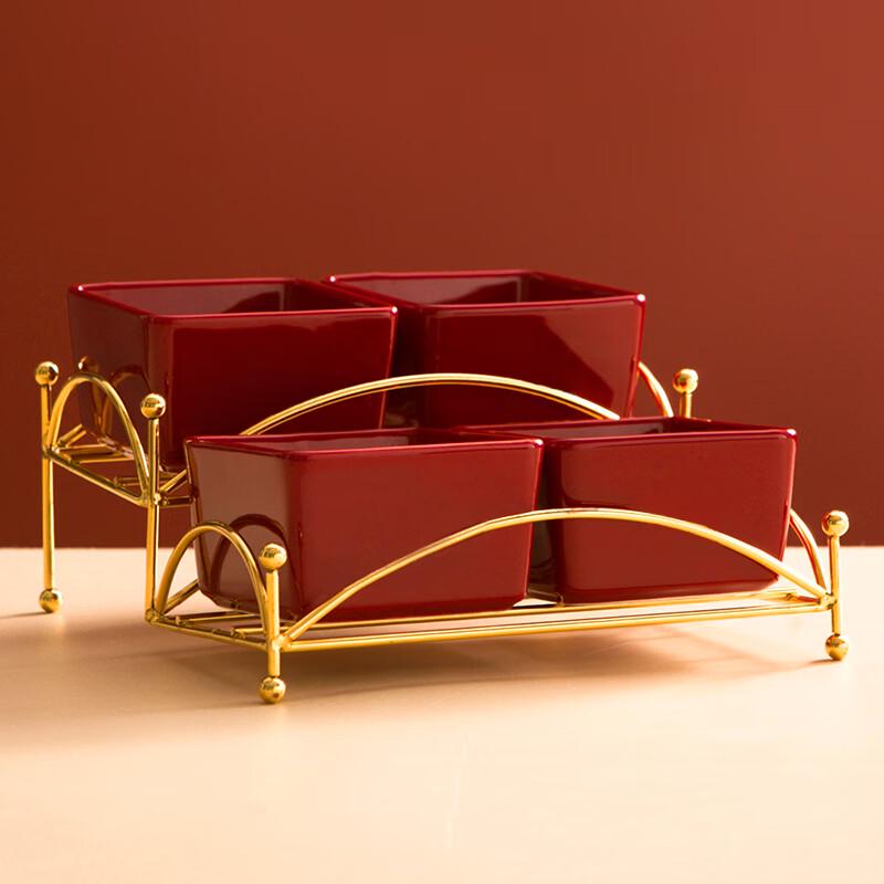 New Chinese Style Ceramic Divided Wedding Snack Plate