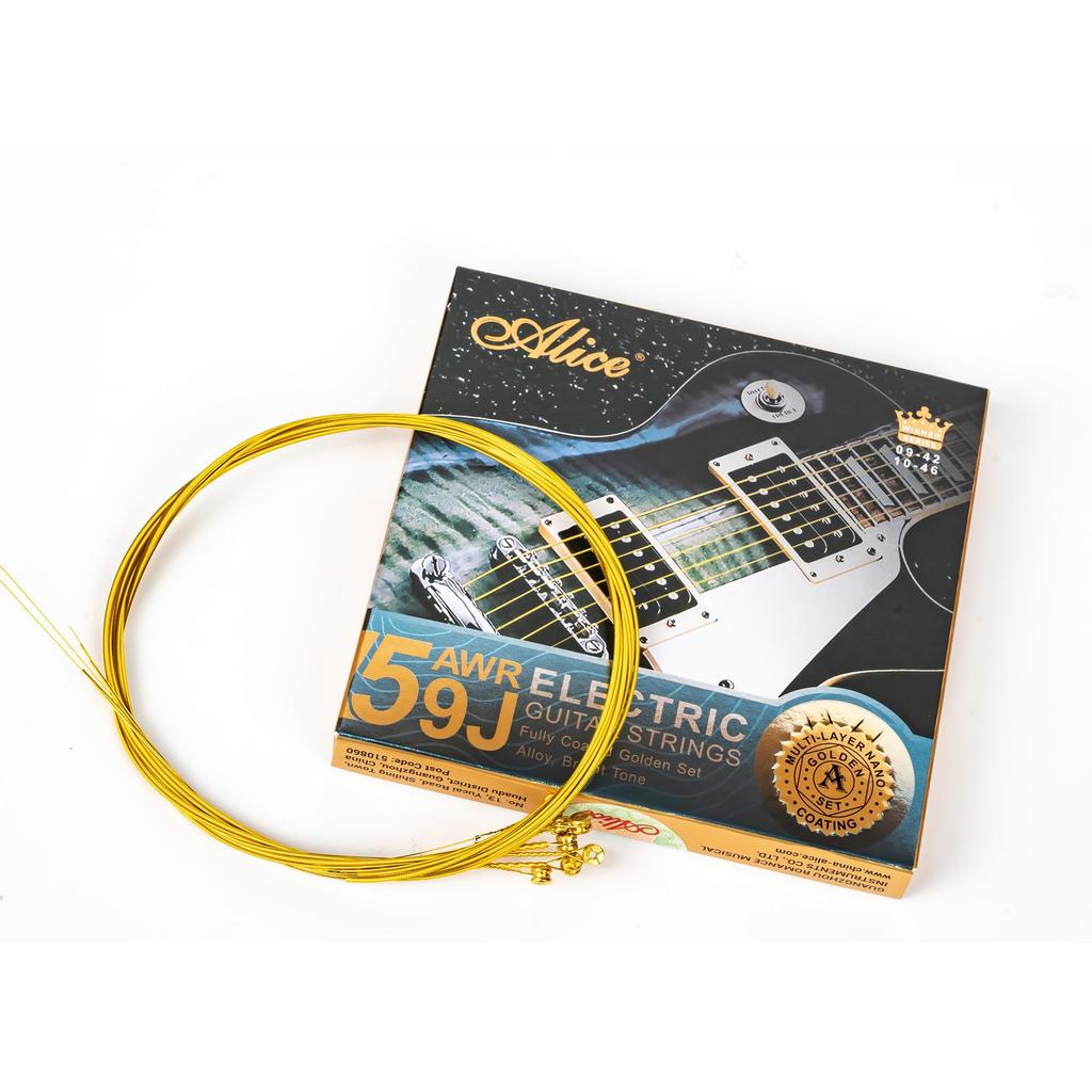 Alice Electric Guitar Concert Gold with Light AWR59J-L Strings, High-End Strings, Nickel-Plated Nano-Coating, (10-46)