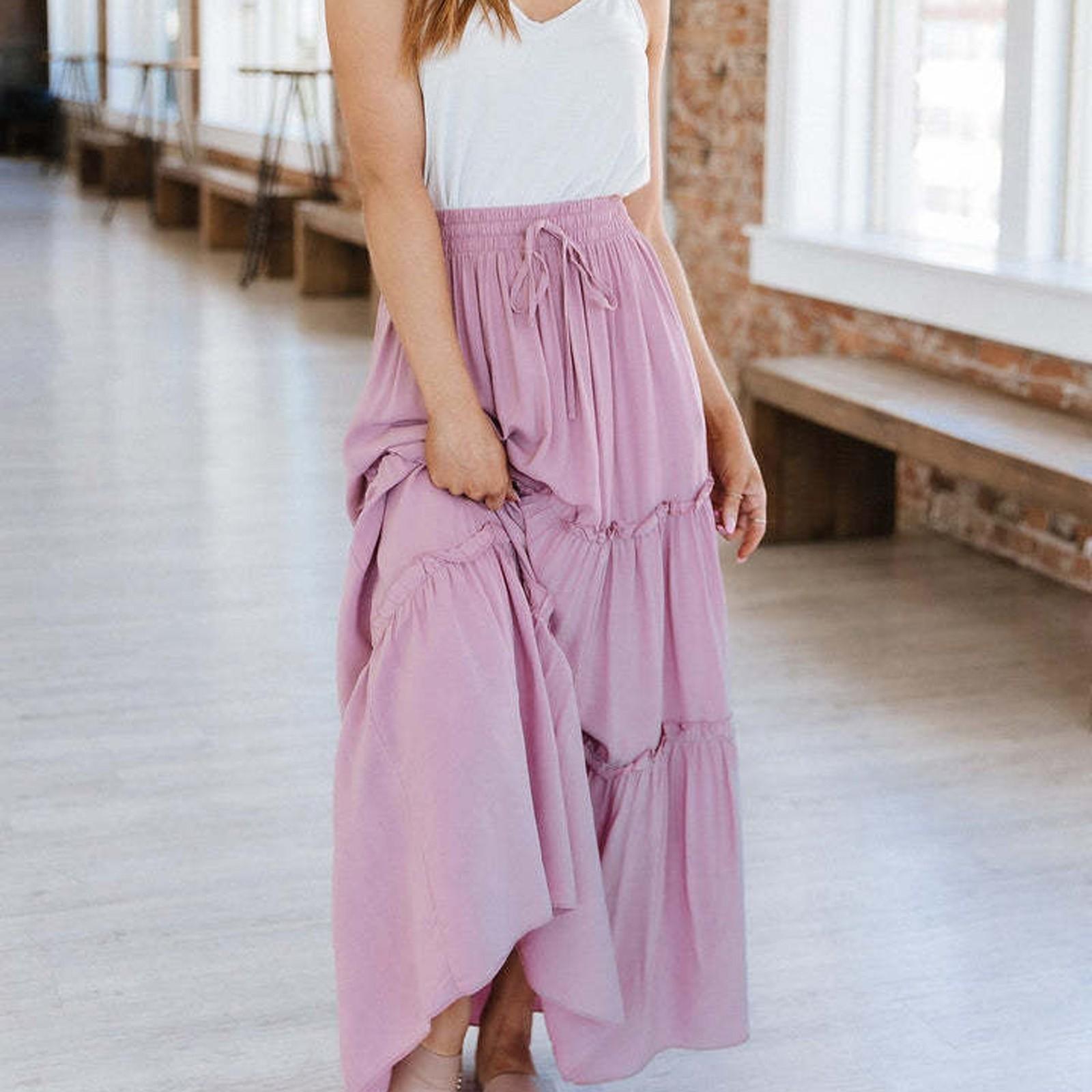 

Женская макси-юбка трапециевидной формы с эластичной завязкой на талии и рюшами в стиле бохо плюс XL